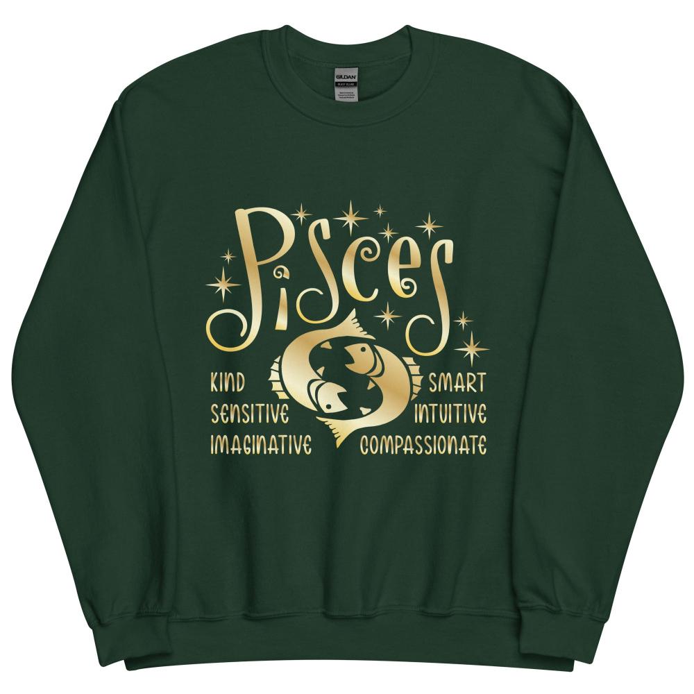 Pisces Zodiac Positive Traits Sweatshirt - Forest Green Color - https://ascensionemporium.net
